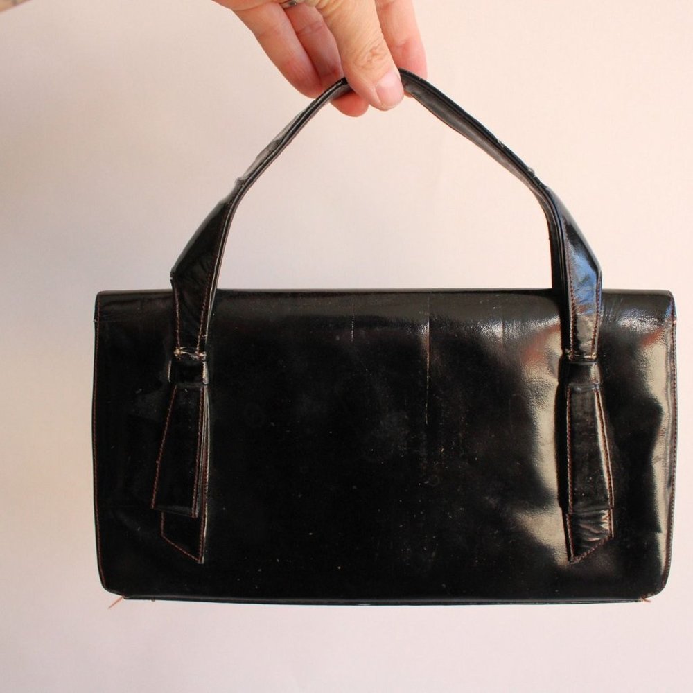 Vintage 1950s Purse / Black Coblentz Original HandBag / Patent Leather
